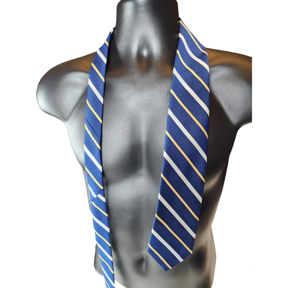 Vintage Designer Creations Mens Tie Necktie Blue Yellow White Stripes Office